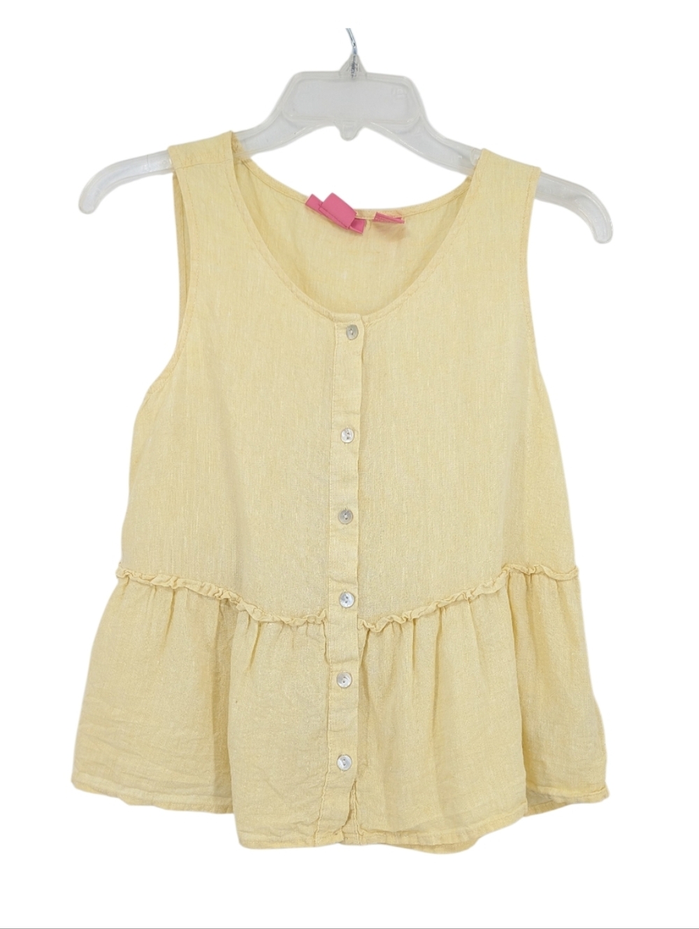 3/$20 Isaac Mizrahi Linen Light Yellow Button-Front Peplum Tank Top S Feminine